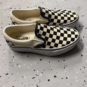 Vans Black and Cream Checkerboard Slip-Ons